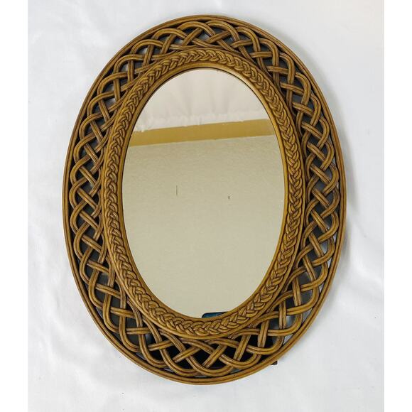 Vtg Faux Wicker Oval Mirror 1978 Home Interiors Homco Wall / Easel #2384 16.75" - Picture 1 of 6
